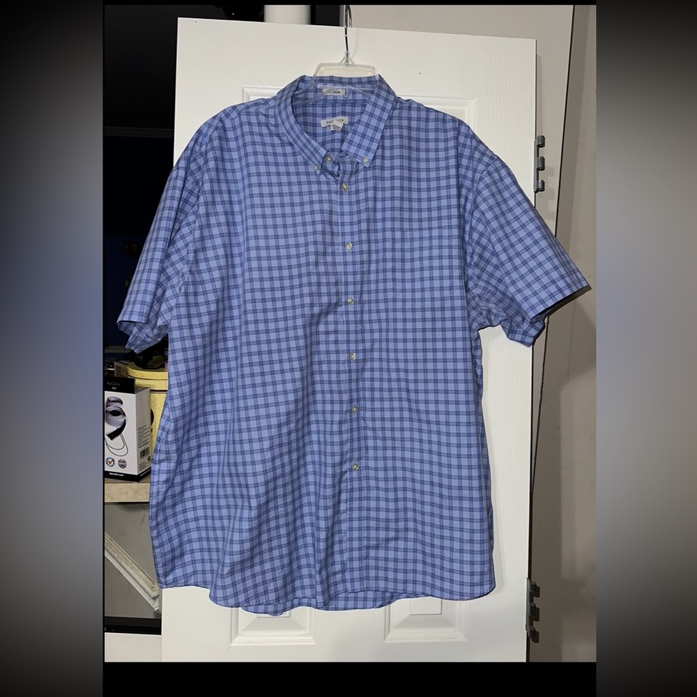 Van Heusen Men's XXXL Button Down Classic Fit Blue Plaid Short Sleeve Shirt